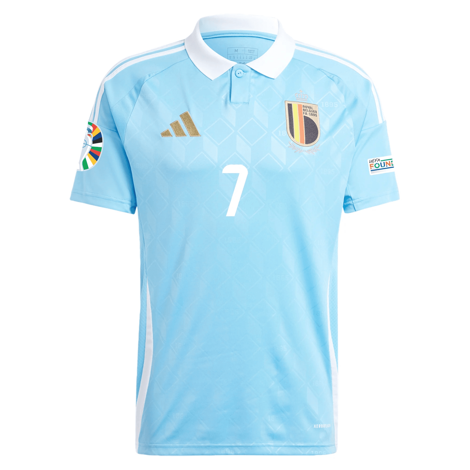 adidas Belgium Kevin De Bruyne Away Jersey w/ Euro 2024 Patches 24/25 (Semi Blue Burst) | SoccerWearhouse