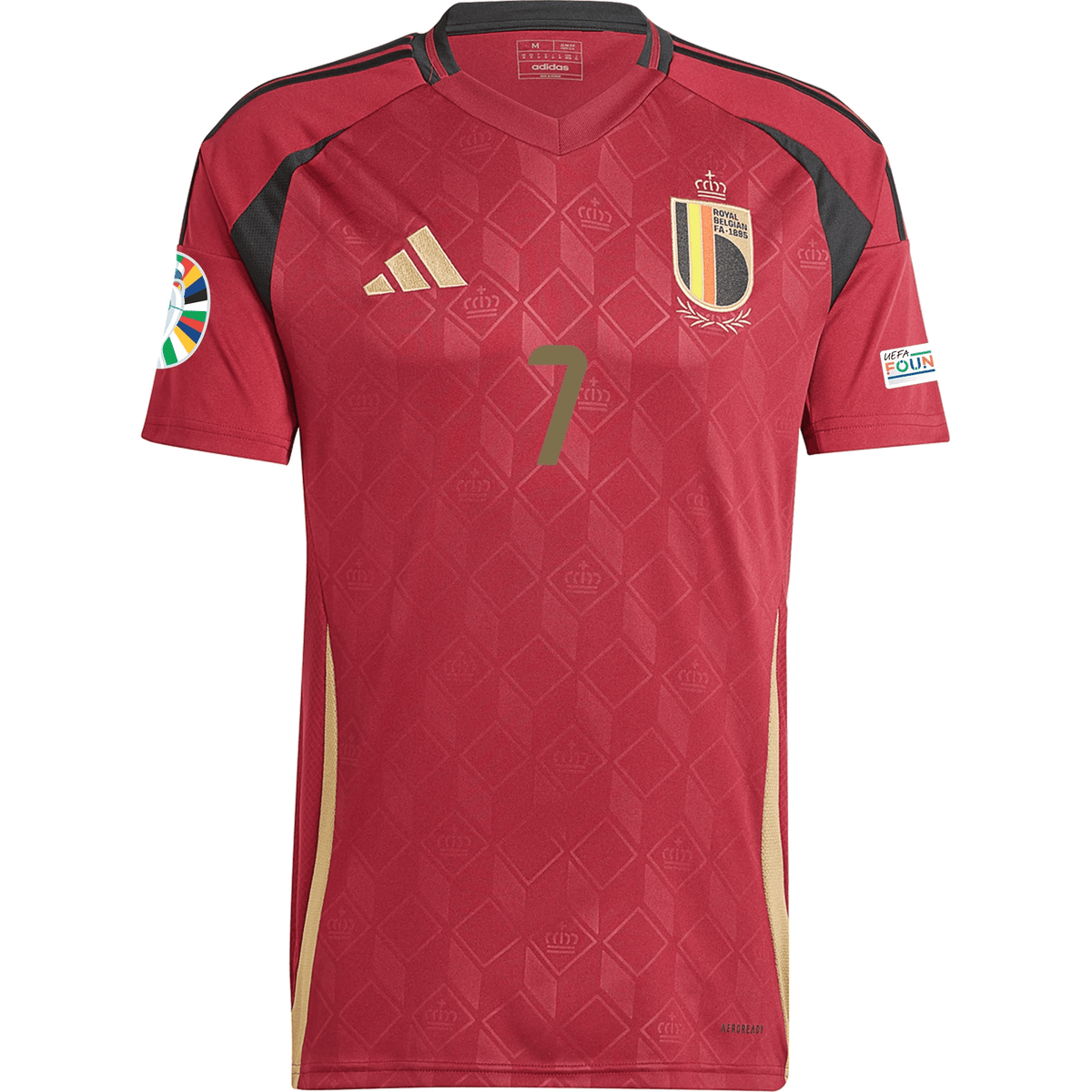 adidas Belgium Kevin De Bruyne Home Jersey w/ Euro 2024 Patches 24/25 (Burgundy) | SoccerWearhouse
