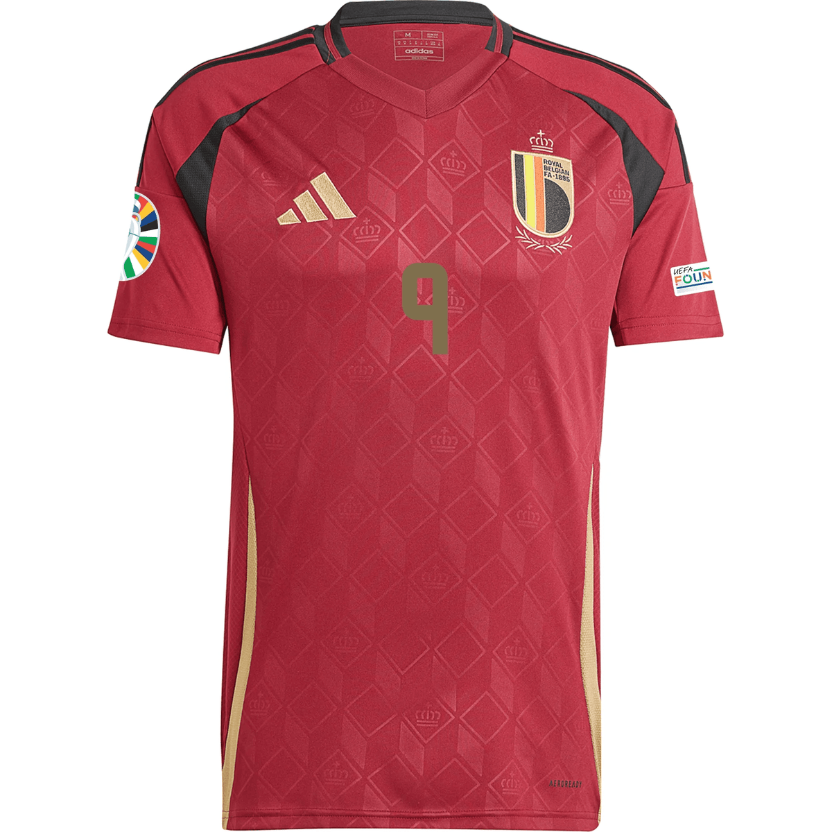 adidas Belgium Leandro Trossard Home Jersey w/ Euro 2024 Patches 24/25 (Burgundy) | SoccerWearhouse