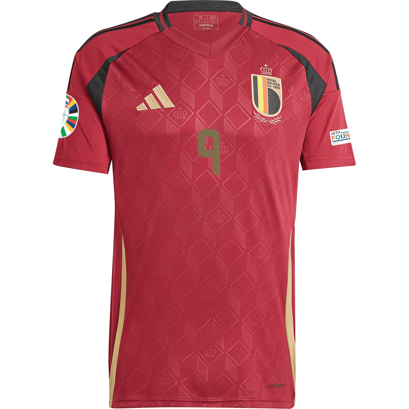 adidas Belgium Leandro Trossard Home Jersey w/ Euro 2024 Patches 24/25 (Burgundy) | SoccerWearhouse