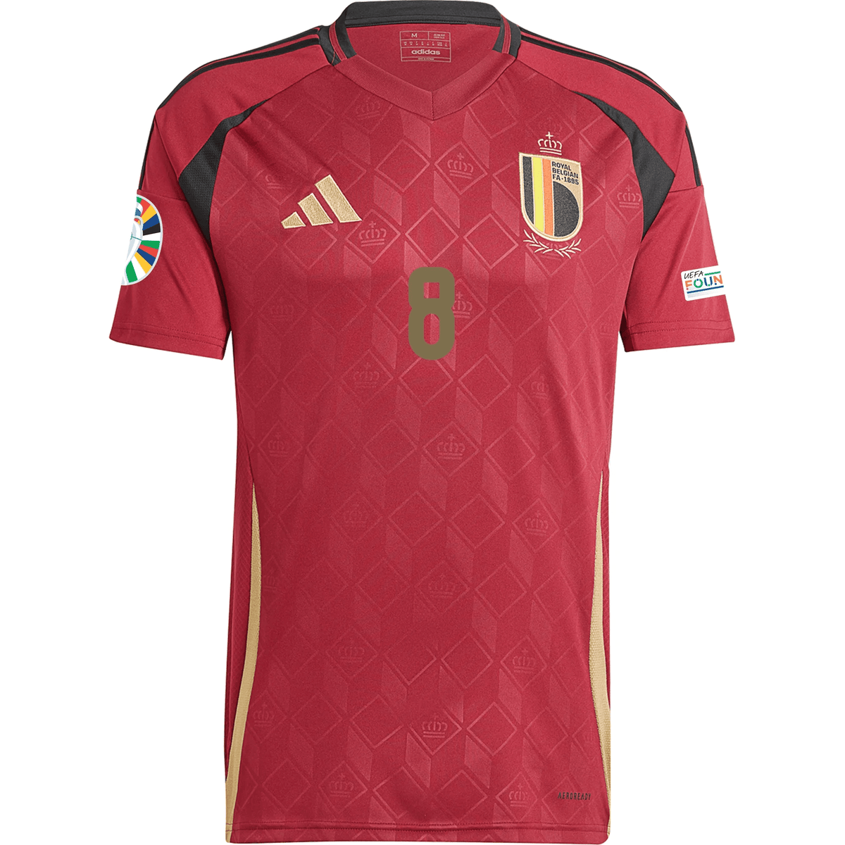 adidas Belgium Youri Tielemans Home Jersey w/ Euro 2024 Patches 24/25 (Burgundy) | SoccerWearhouse