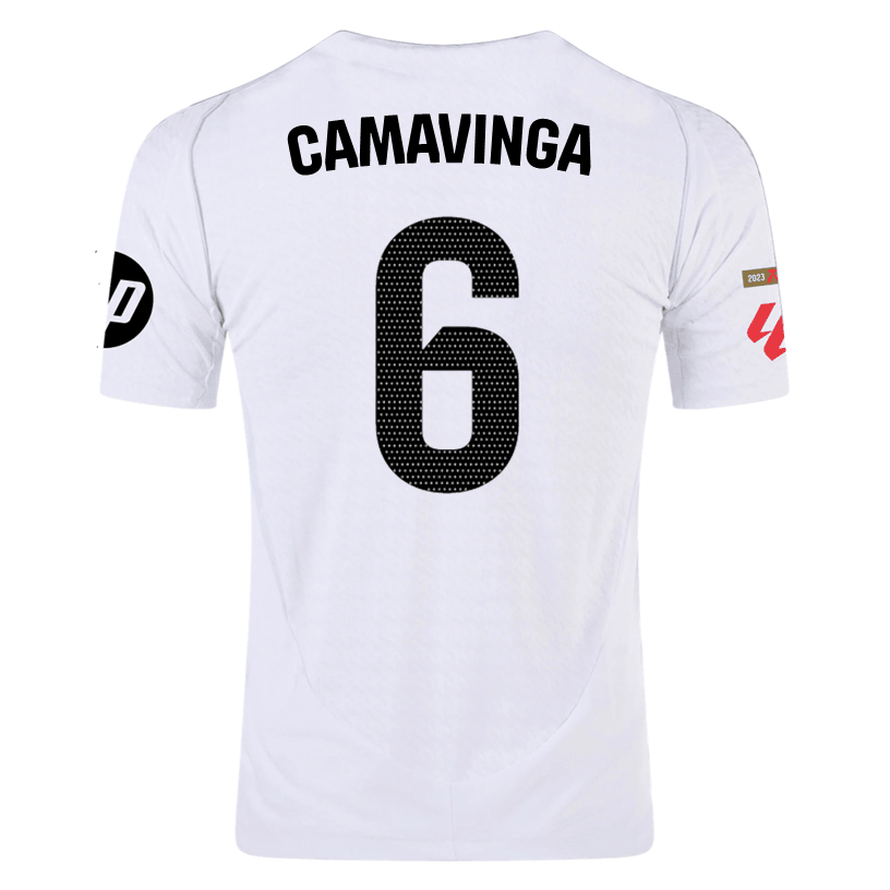 adidas Camavinga Real Madrid Authentic Home Jersey w/ La Liga Patches 24/25 (White/Black) | SoccerWearhouse