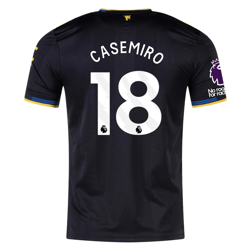 adidas Casemiro Men's Manchester United Authentic Third Jersey 25/26 w/ NRFR + EPL Patches (Black) | SoccerWearhouse