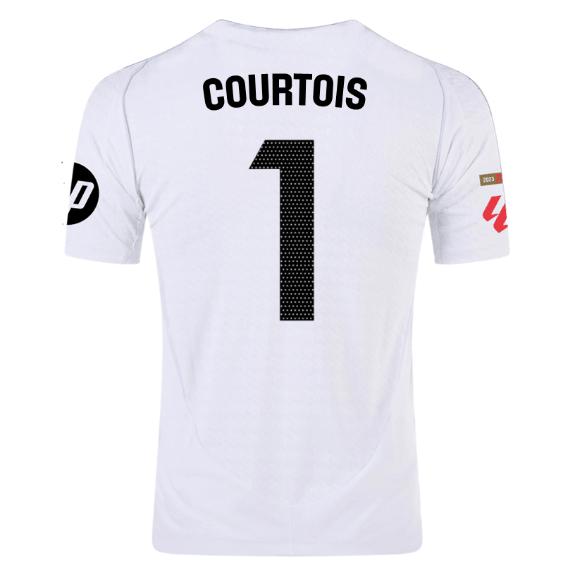 adidas Courtois Real Madrid Authentic Home Jersey w/ La Liga Patches 24/25 (White/Black) | SoccerWearhouse