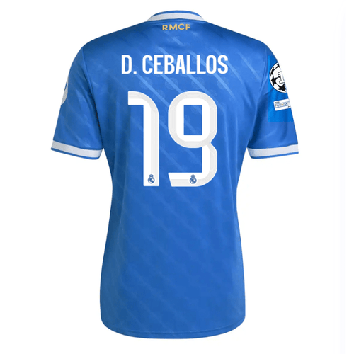adidas D. Ceballos Men's Real Madrid Third Jersey 25/26 w/ Champions League Patches (Blue/White) - M