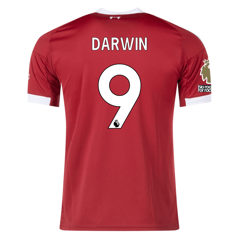 adidas Darwin Men's Liverpool Home Jersey 25/26 w/ NRFR + EPL Champions Patch (Strawberry Red) | SoccerWearhouse