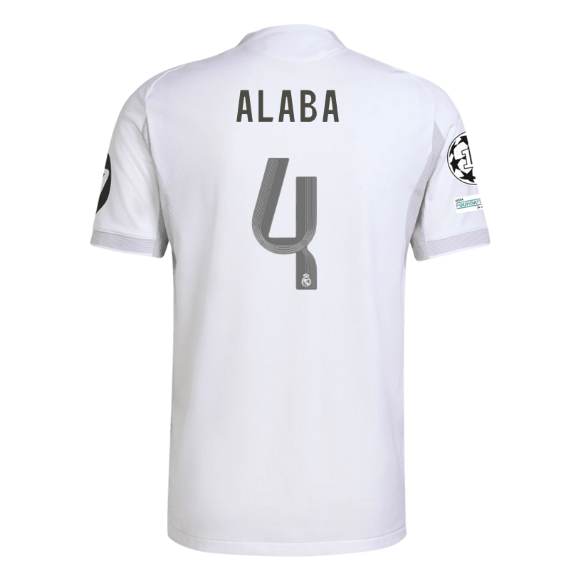 adidas David Alaba Real Madrid 25/26 Home Jersey w/ Champions League Patches (White) | SoccerWearhouse
