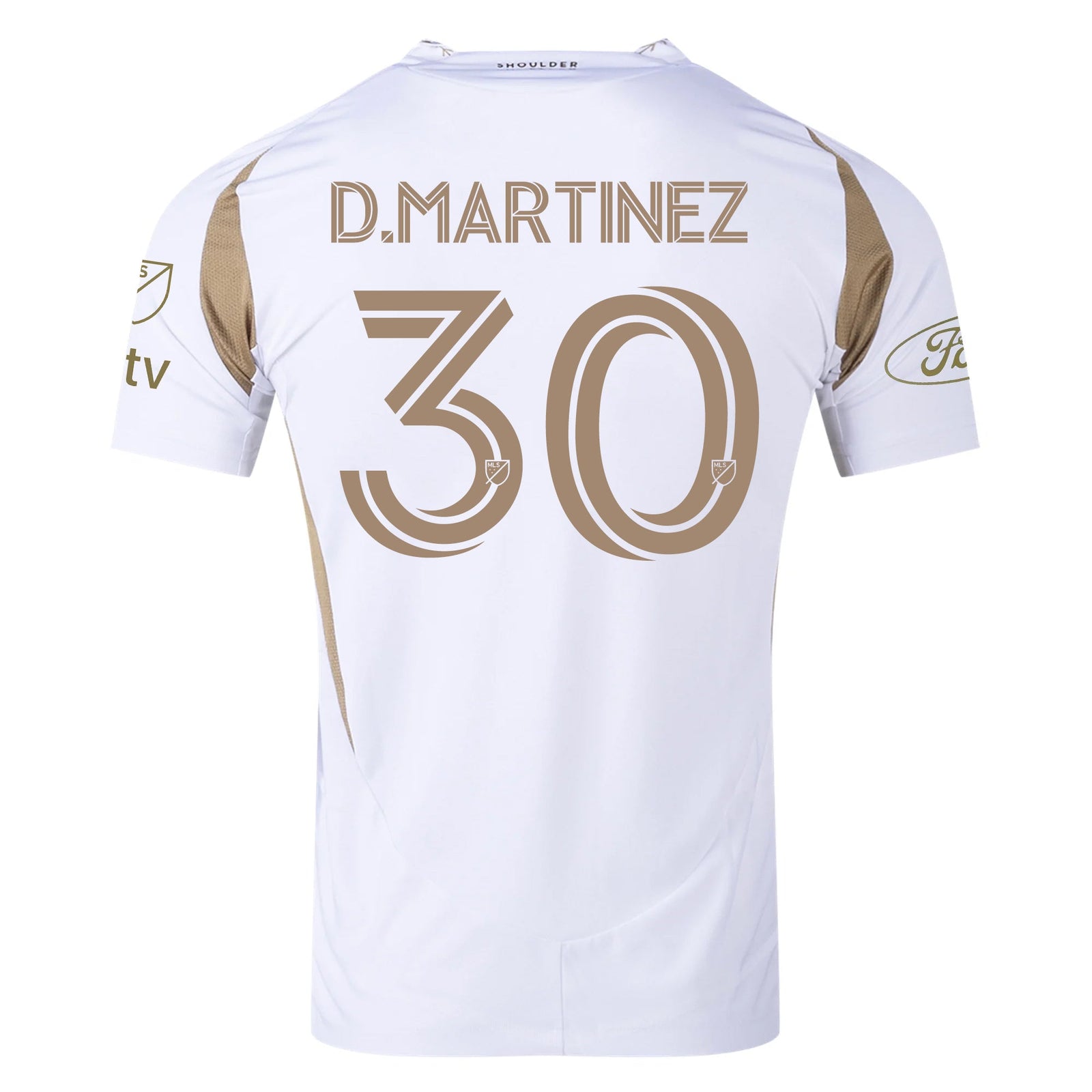 adidas David Martinez LAFC Authentic Away Jersey w/ MLS + Apple + Ford Logo 25/26 (White/Gold) | SoccerWearhouse
