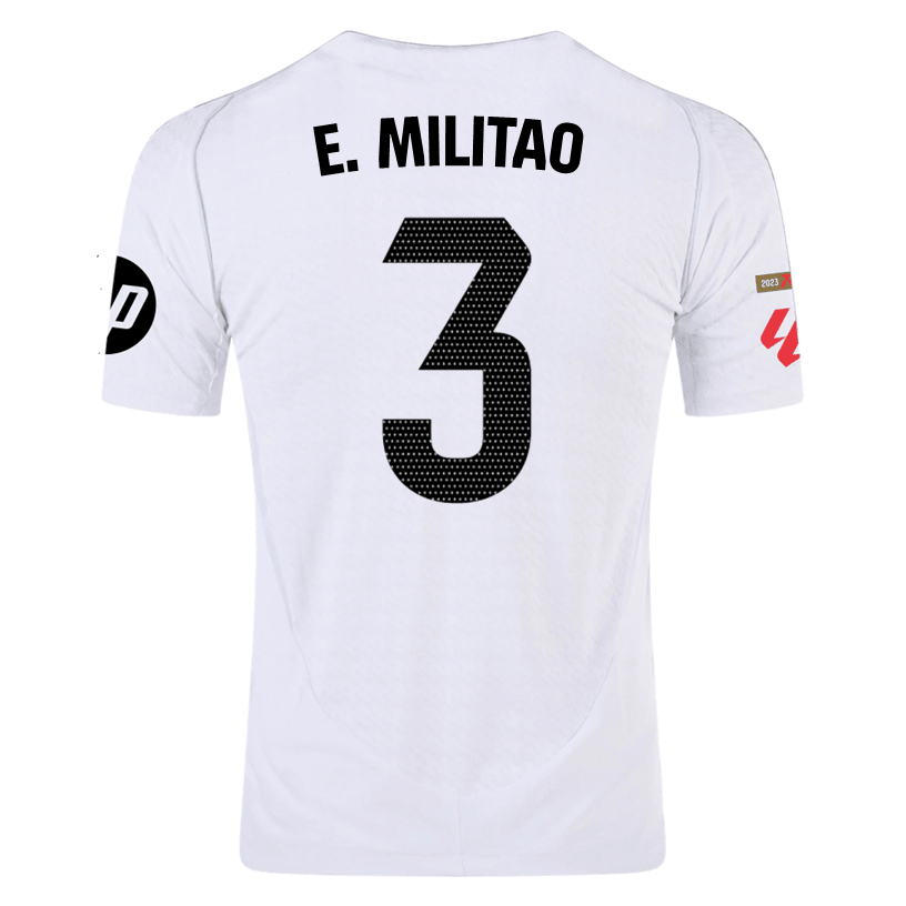 adidas E. Militão Real Madrid Authentic Home Jersey w/ La Liga Patches 24/25 (White/Black) | SoccerWearhouse