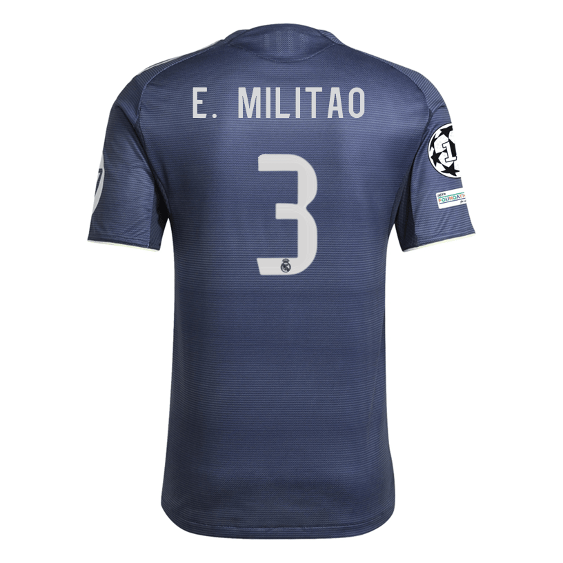 adidas Éder Gabriel Militão Real Madrid Authentic Away Jersey 25/26 w/ Champions League Patches (Legend Ink) | SoccerWearhouse