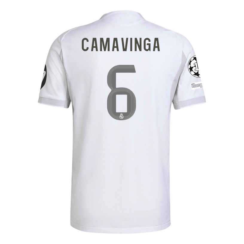 adidas Eduardo Camavinga Real Madrid 25/26 Home Jersey w/ Champions League Patches (White) | SoccerWearhouse
