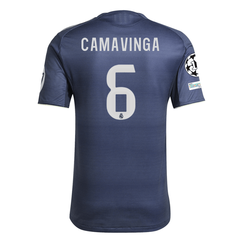 adidas Eduardo Camavinga Real Madrid Authentic Away Jersey 25/26 w/ Champions League Patches (Legend Ink | SoccerWearhouse
