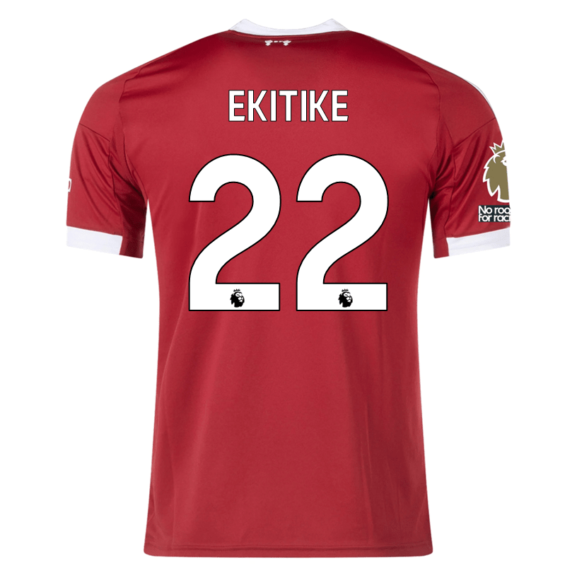adidas Ekitike Men's Liverpool Home Jersey 25/26 w/ NRFR + EPL Champions Patch (Strawberry Red) | SoccerWearhouse