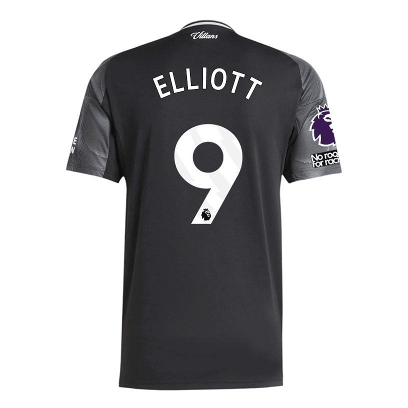 adidas Elliott Men's Aston Villa 25/26 Away Jersey w/ EPL + NRFR Patches (Black/Global Blue) | SoccerWearhouse