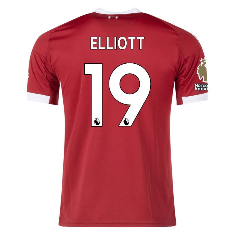 adidas Elliott Men's Liverpool Home Jersey 25/26 w/ NRFR + EPL Champions Patch (Strawberry Red) | SoccerWearhouse