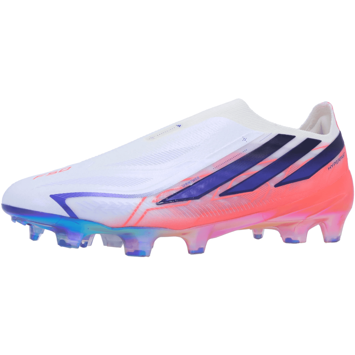 adidas F50 Hyperfast Elite Laceless Firm Ground Soccer Cleats (White/Solar Purple/Solar Turbo) | SoccerWearhouse