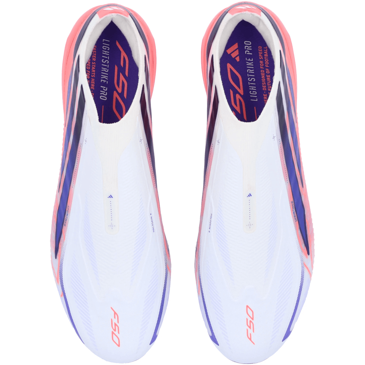 adidas F50 Hyperfast Elite Laceless Firm Ground Soccer Cleats (White/Solar Purple/Solar Turbo) | SoccerWearhouse