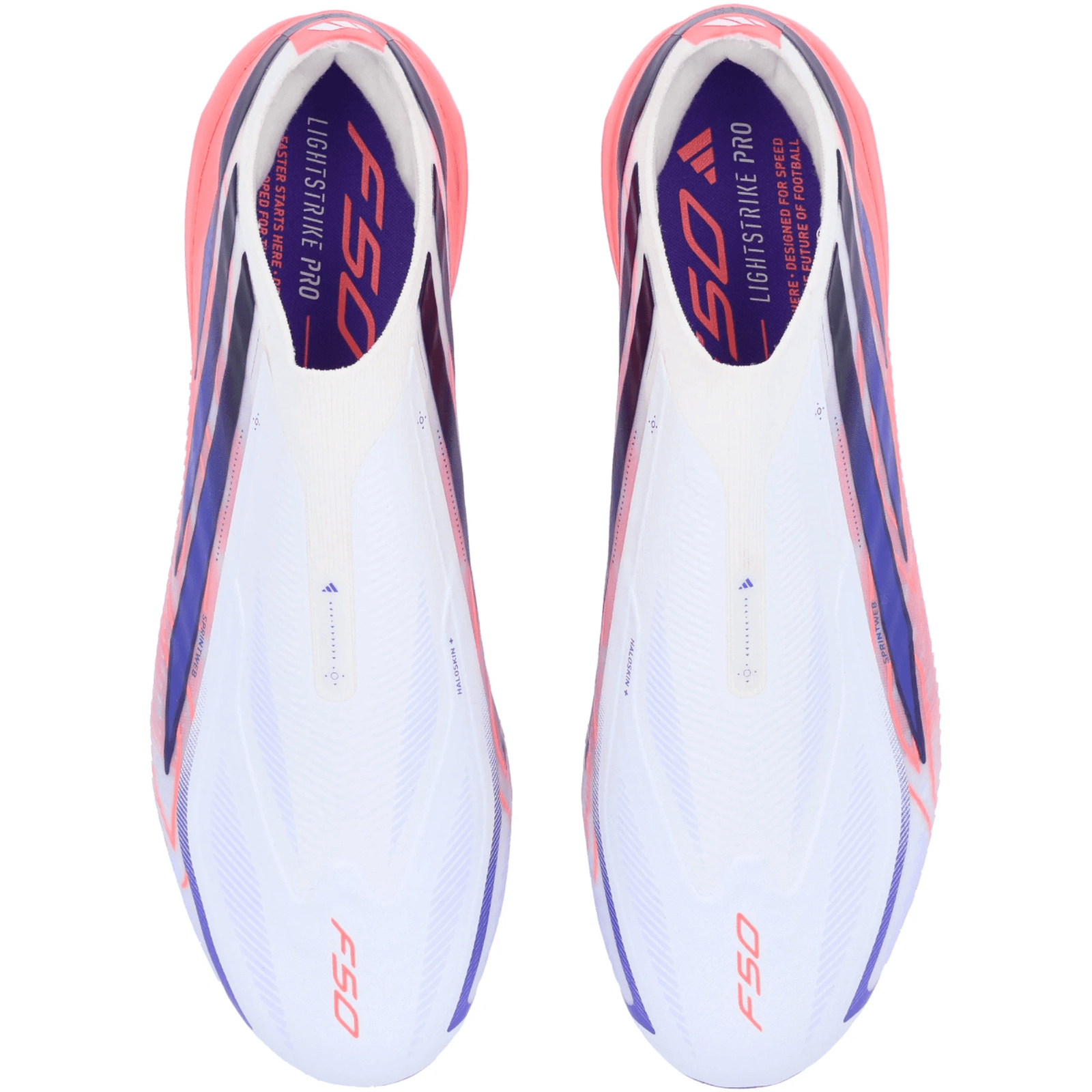 adidas F50 Hyperfast Elite Laceless Firm Ground Soccer Cleats (White/Solar Purple/Solar Turbo) | SoccerWearhouse
