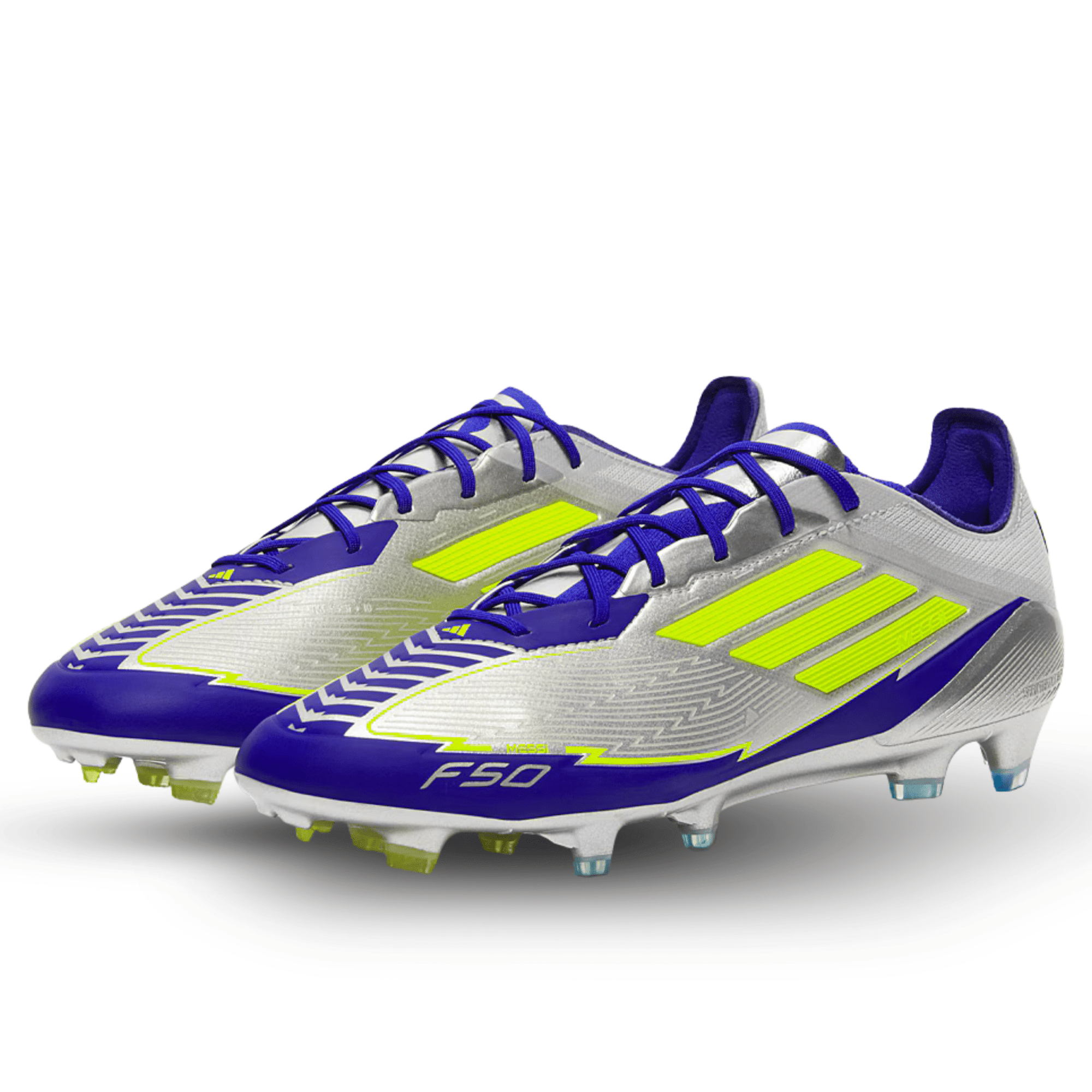 adidas F50 Messi Elite FG Soccer Cleats (Silver Metallic/Lucid Blue)