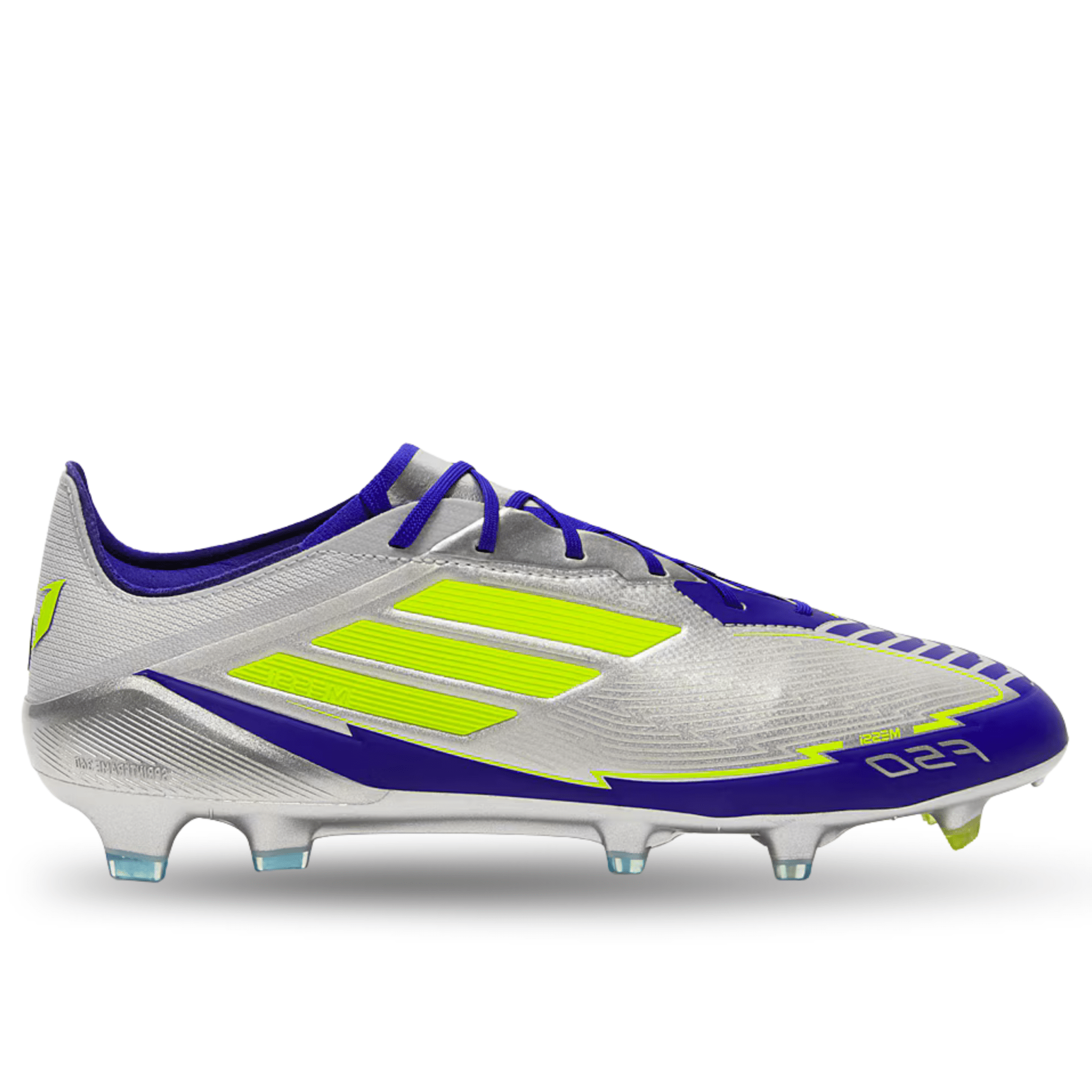 adidas F50 Messi Elite FG Soccer Cleats (Silver Metallic/Lucid Blue)