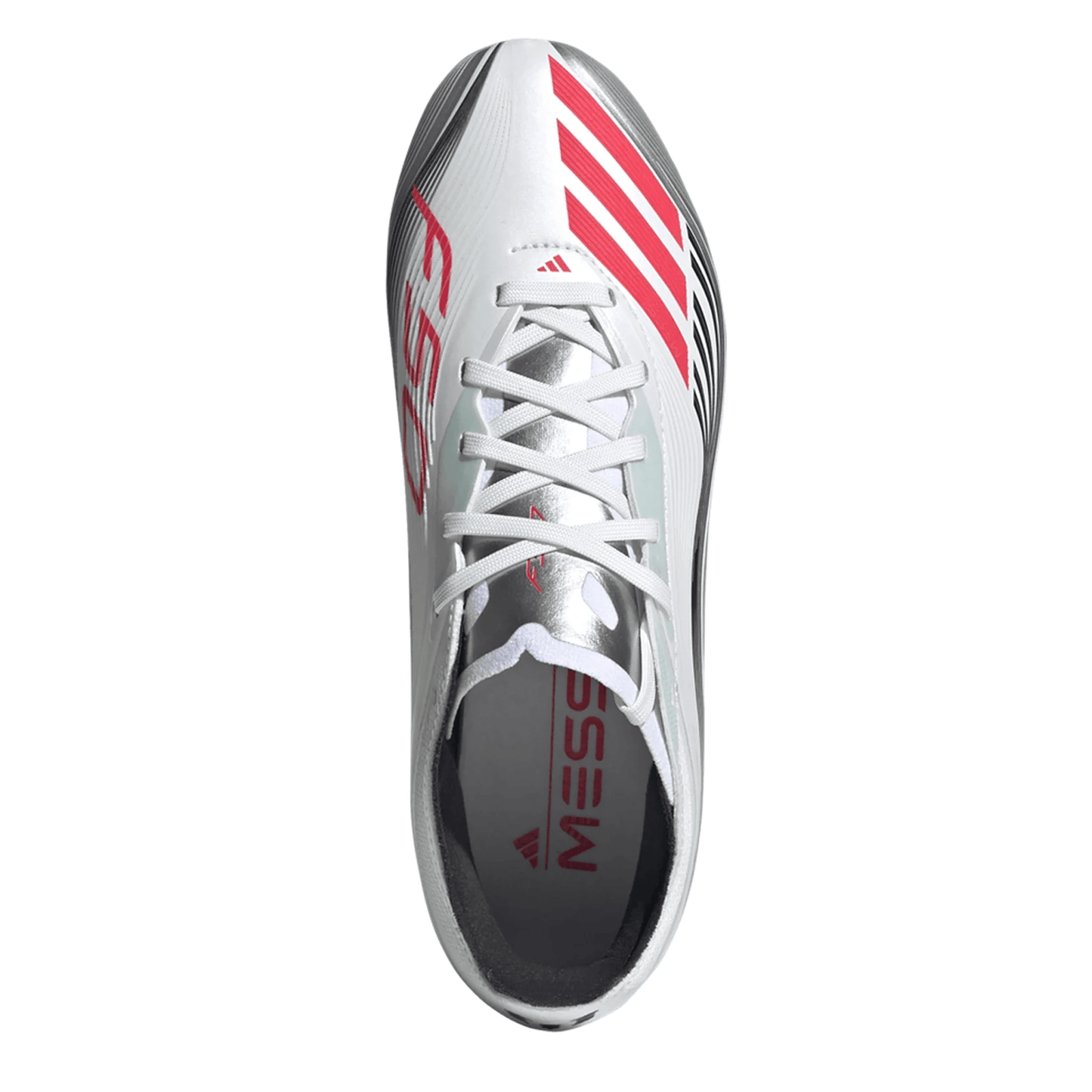 adidas F50 Messi Elite Firm Ground Junior Cleats (White/Lucid Red/Silver Metallic) | SoccerWearhouse