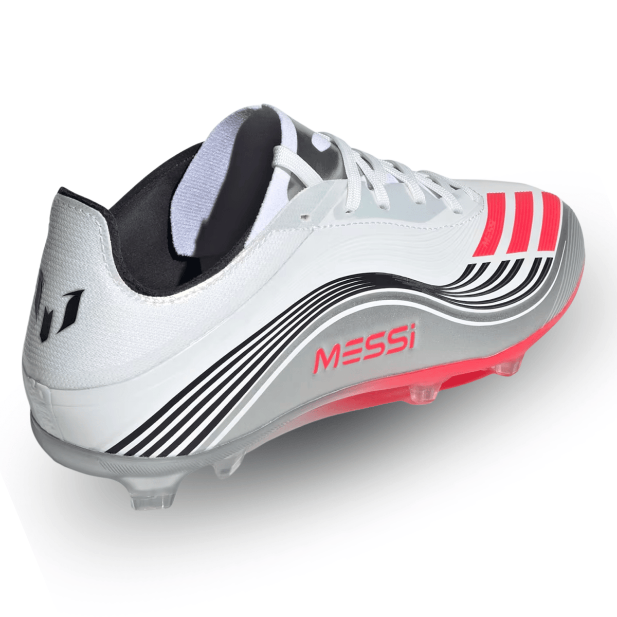 adidas F50 Messi Elite Firm Ground Junior Cleats (White/Lucid Red/Silver Metallic) | SoccerWearhouse