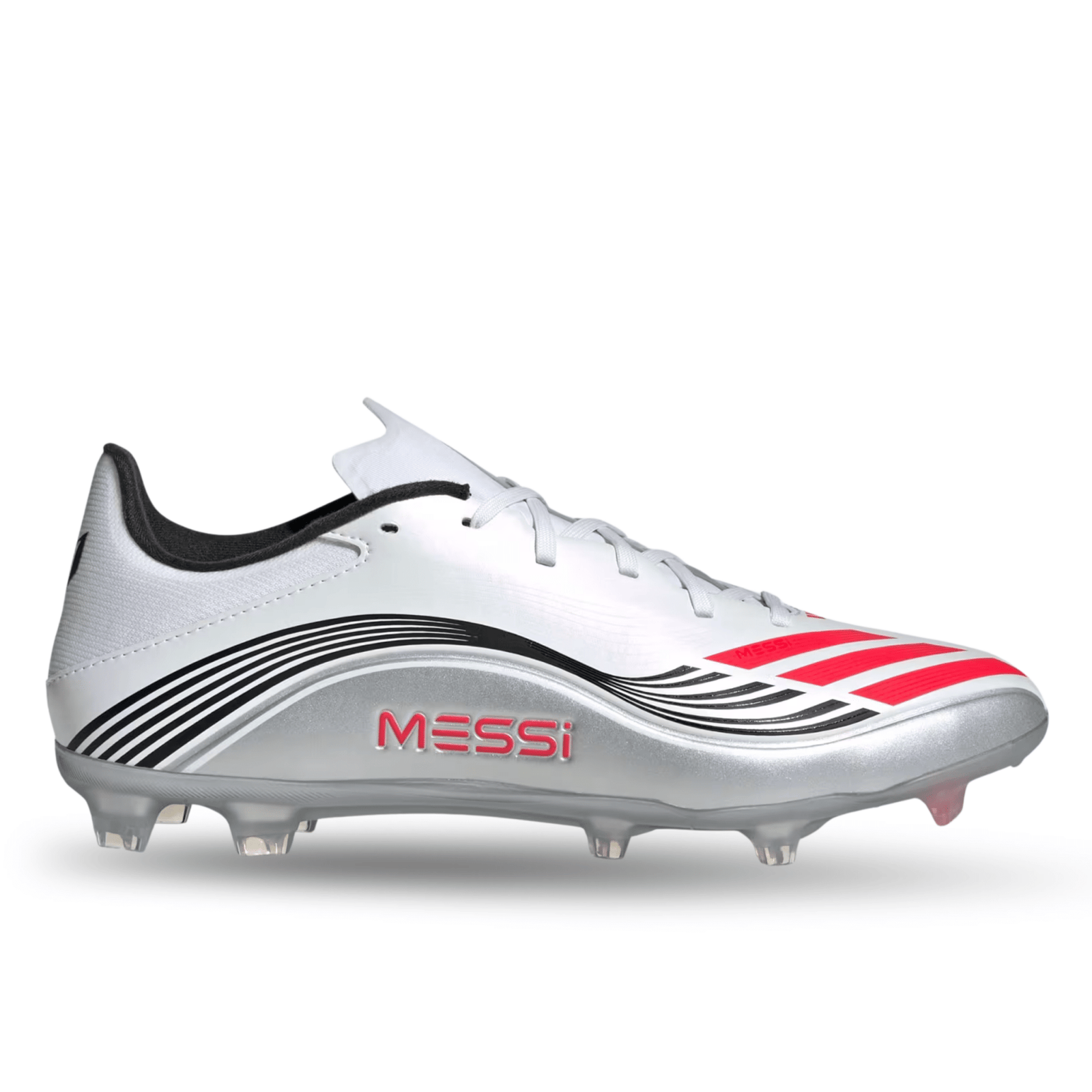 adidas F50 Messi League FG/MG Soccer Cleats (White/Lucid Red/Silver Metallic) | SoccerWearhouse