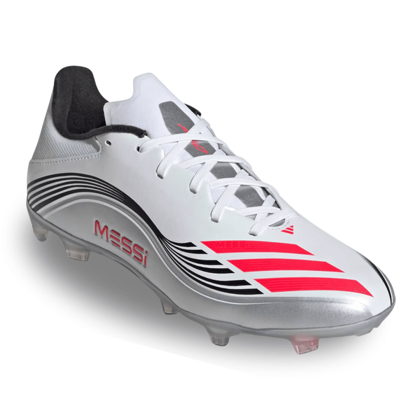adidas F50 Messi League FG/MG Soccer Cleats (White/Lucid Red/Silver Me