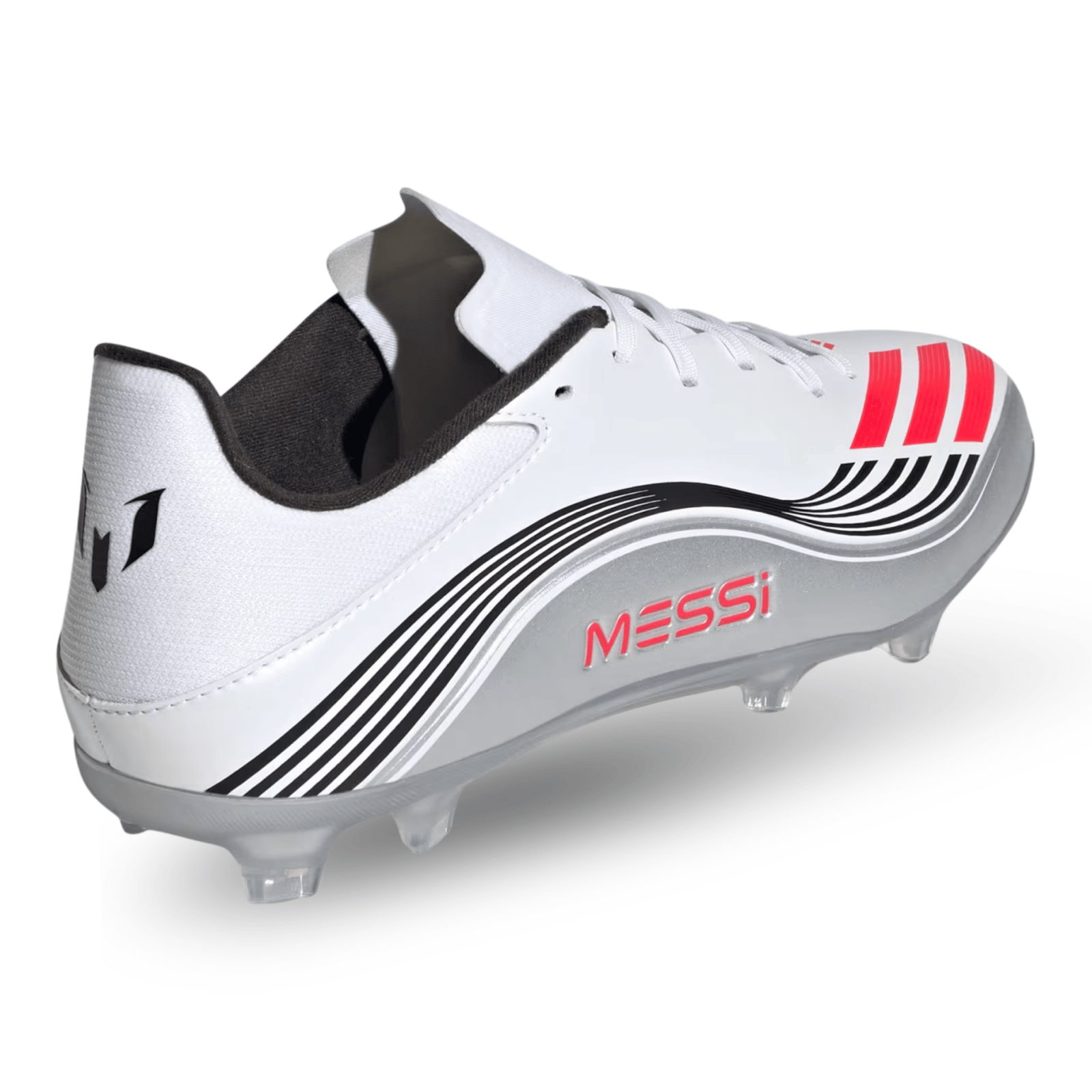adidas F50 Messi League FG/MG Soccer Cleats (White/Lucid Red/Silver Metallic) | SoccerWearhouse
