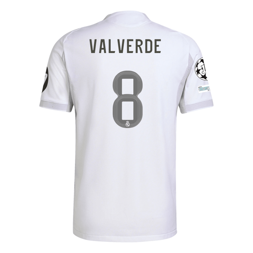 adidas Federico Santiago Valverde Dipetta Real Madrid 25/26 Home Jersey w/ Champions League Patches (White) | SoccerWearhouse