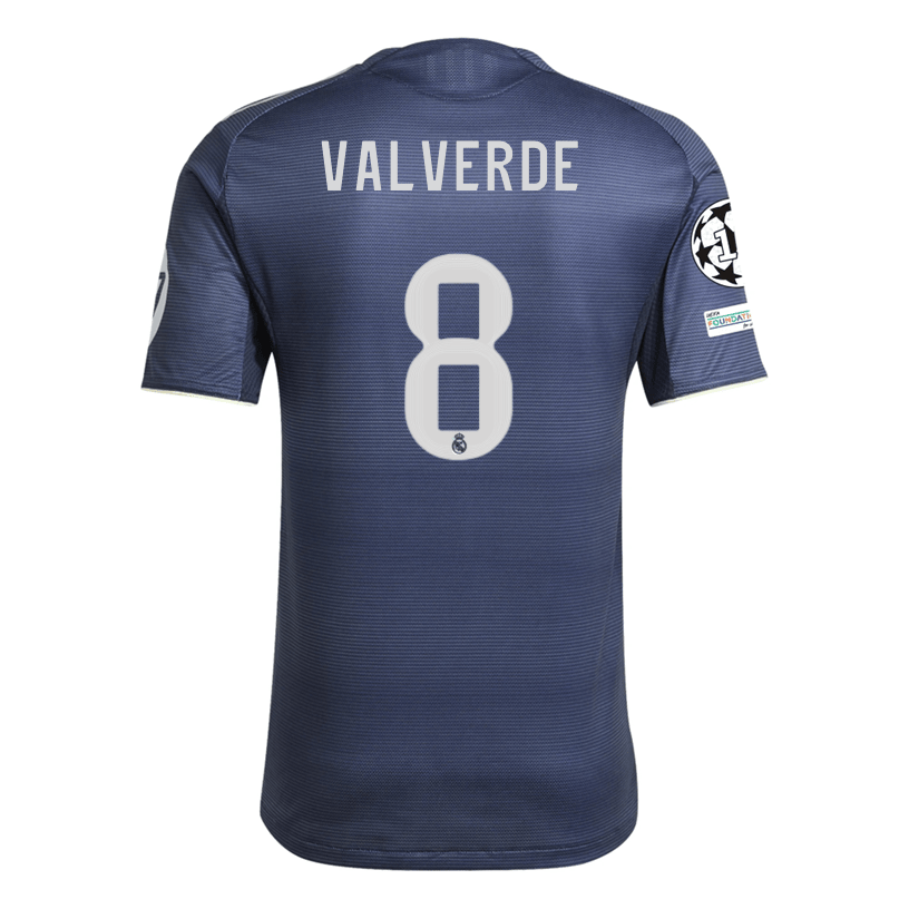 adidas Federico Valverde Real Madrid Authentic Away Jersey 25/26 w/ Champions League Patches (Legend Ink | SoccerWearhouse