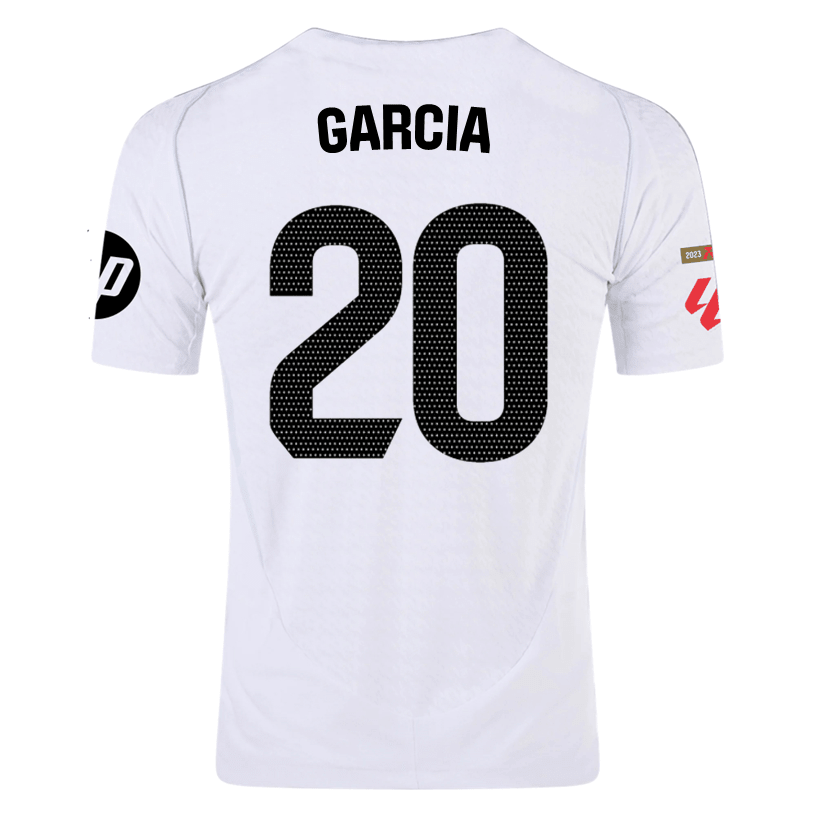 adidas Fran Garcia Real Madrid Authentic Home Jersey w/ La Liga Patches 24/25 (White/Black) | SoccerWearhouse