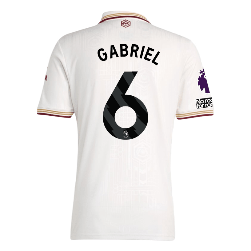 adidas Gabriel Men's Arsenal FC Third Jersey 25/26 w/ NRFR + EPL Patches (White/Burgundy) | SoccerWearhouse