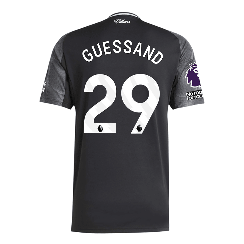 adidas Guessand Men's Aston Villa 25/26 Away Jersey w/ EPL + NRFR Patches (Black/Global Blue) | SoccerWearhouse