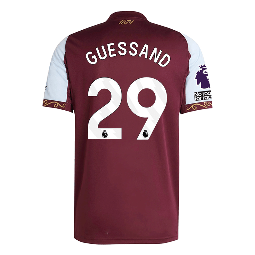adidas Guessand Men's Aston Villa Home Jersey 25/26 w/ NRFR + EPL Patches (Maroon/Blue) | SoccerWearhouse