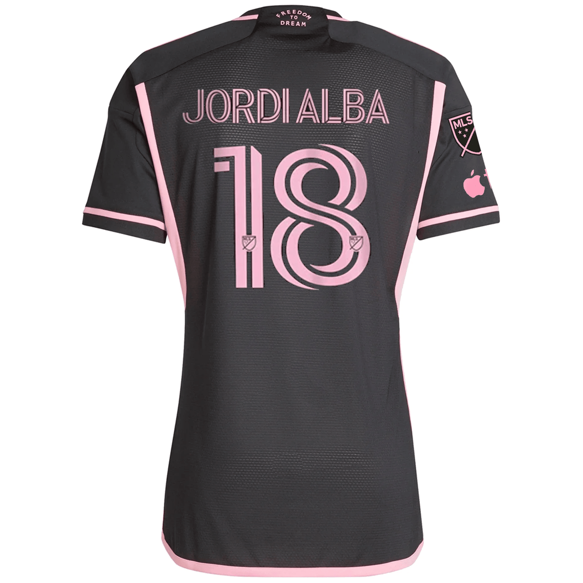 adidas Inter Miami Authentic Jordi Alba Royal Caribbean Away Jersey w/ MLS + Apple TV Patches 23/24 (Black/Bliss Pink) | SoccerWearhouse