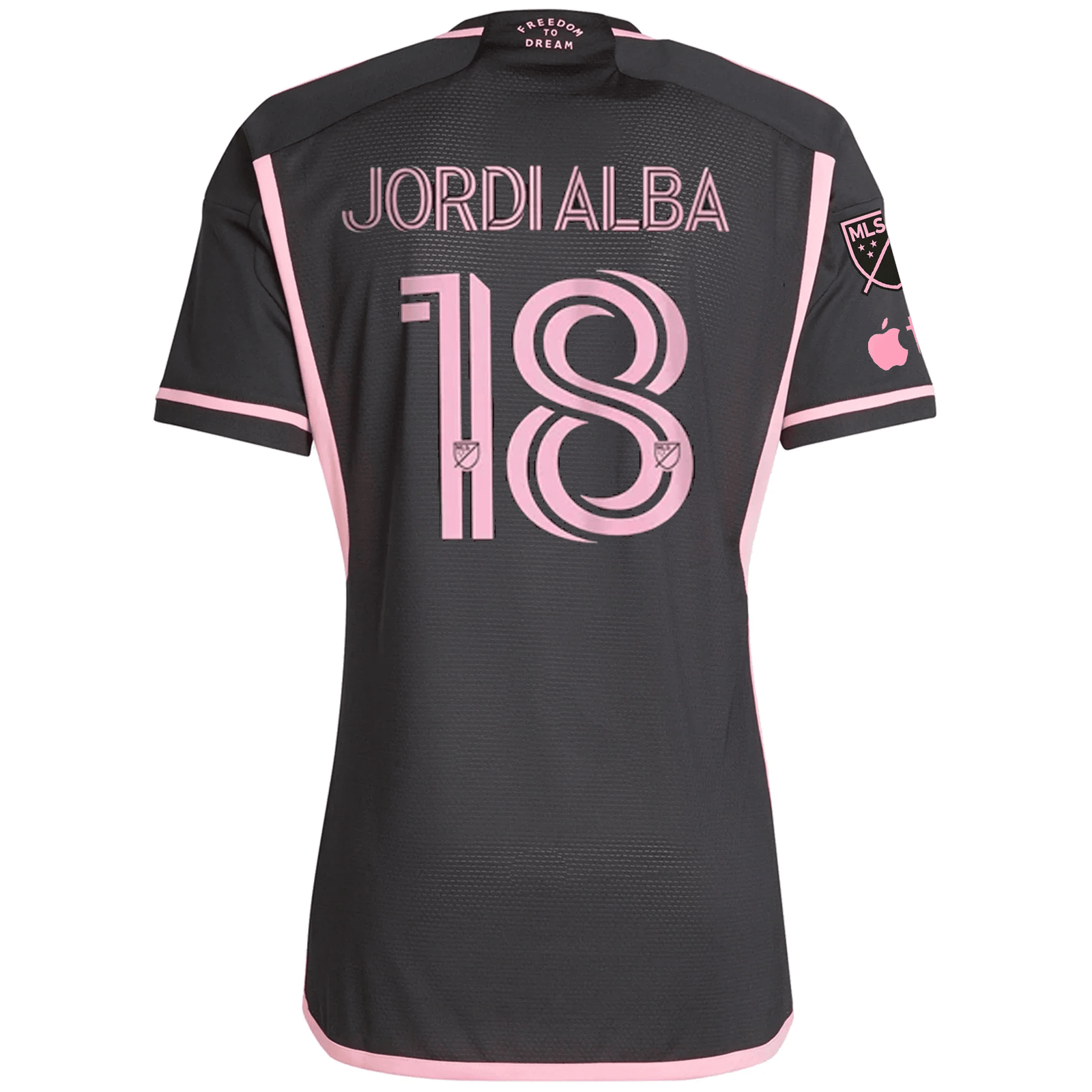 adidas Inter Miami Authentic Jordi Alba Royal Caribbean Away Jersey w/ MLS + Apple TV Patches 23/24 (Black/Bliss Pink) | SoccerWearhouse