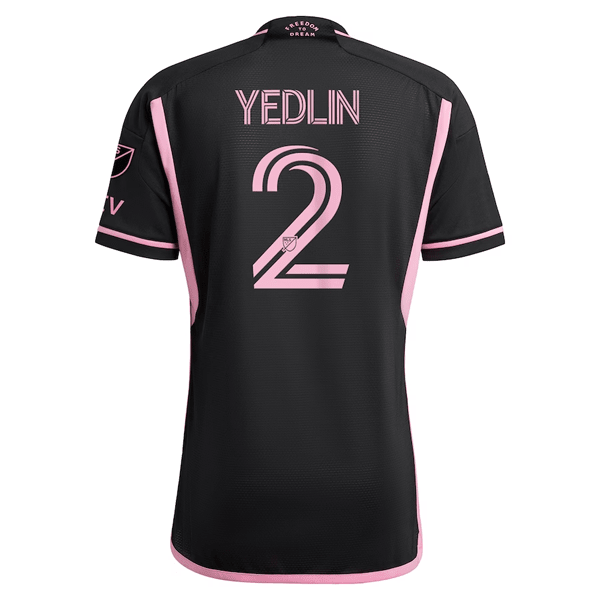 adidas Inter Miami DeAndre Yedlin Authentic Player Version Away Jersey 23/24 w/ MLS Patches (Black/Pink) | SoccerWearhouse