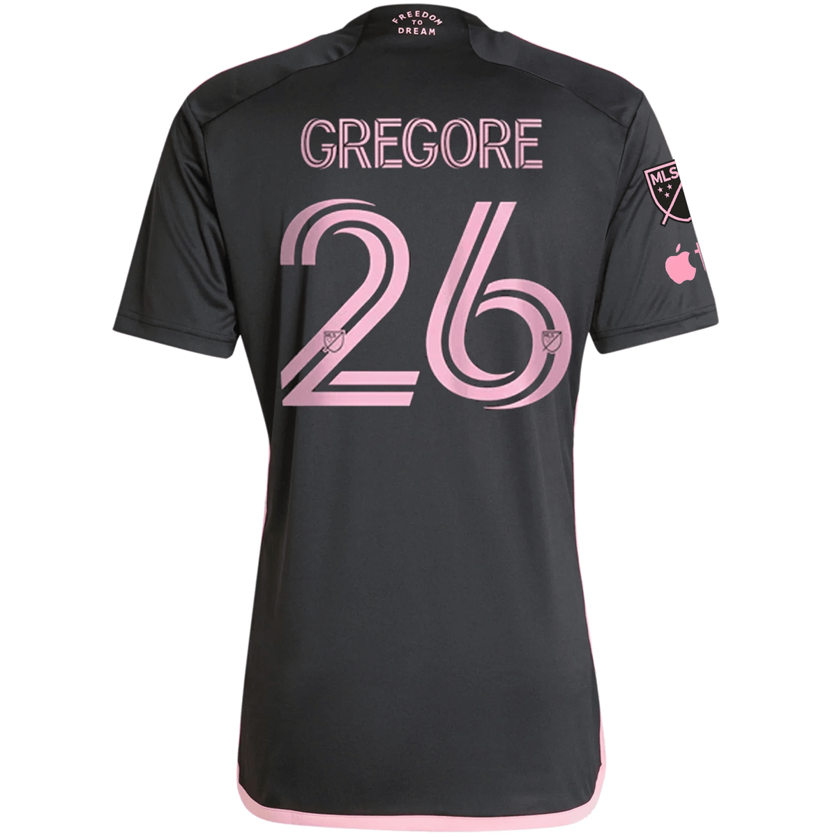 adidas Inter Miami Gregore Royal Caribbean Away Jersey w/ MLS + Apple TV Patches 23/24 (Black/Bliss Pink) | SoccerWearhouse