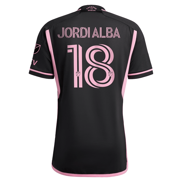 adidas Inter Miami Jordi Alba Authentic Player Version Away Jersey 23/24 w/ MLS Patches (Black/Pink) | SoccerWearhouse
