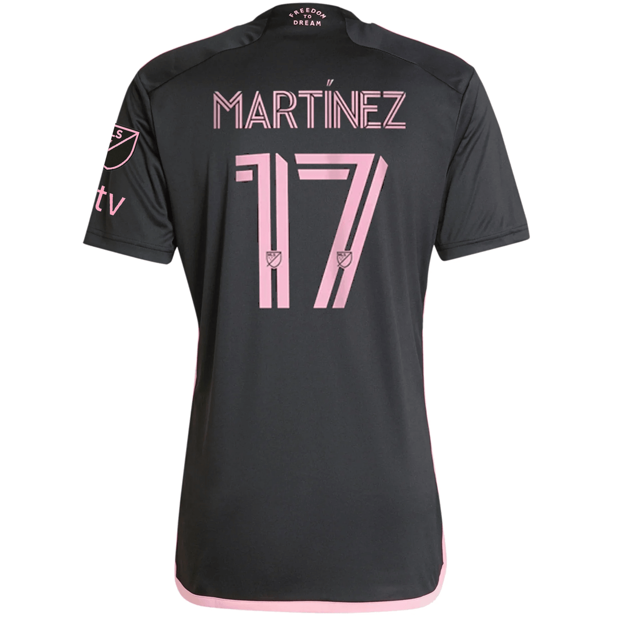 adidas Inter Miami Josef Martinez Royal Caribbean Away Jersey w/ MLS + Apple TV Patches 23/24 (Black/Bliss Pink) | SoccerWearhouse