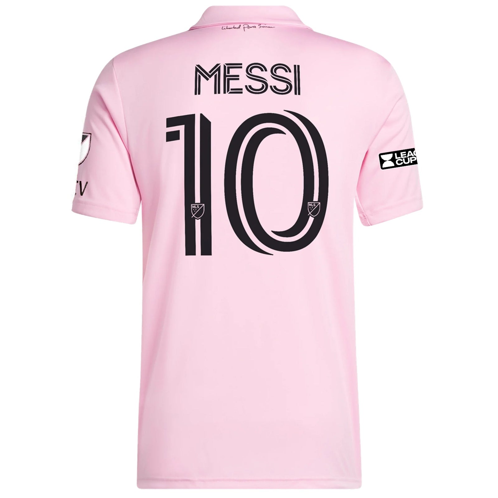 adidas Inter Miami Lionel Messi Home Jersey 23/24 w/ MLS + Leagues Cup Patch + Match Details (True Pink/Black) | SoccerWearhouse