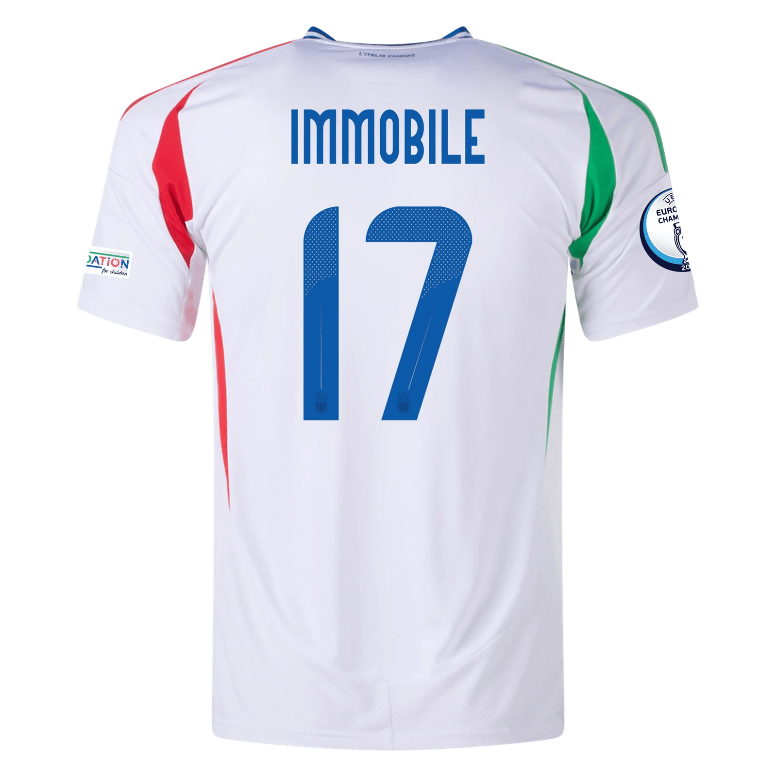 adidas Italy Ciro Immobile Away Jersey w/ Euro 2024 Patches 24/25 (Blue) | SoccerWearhouse