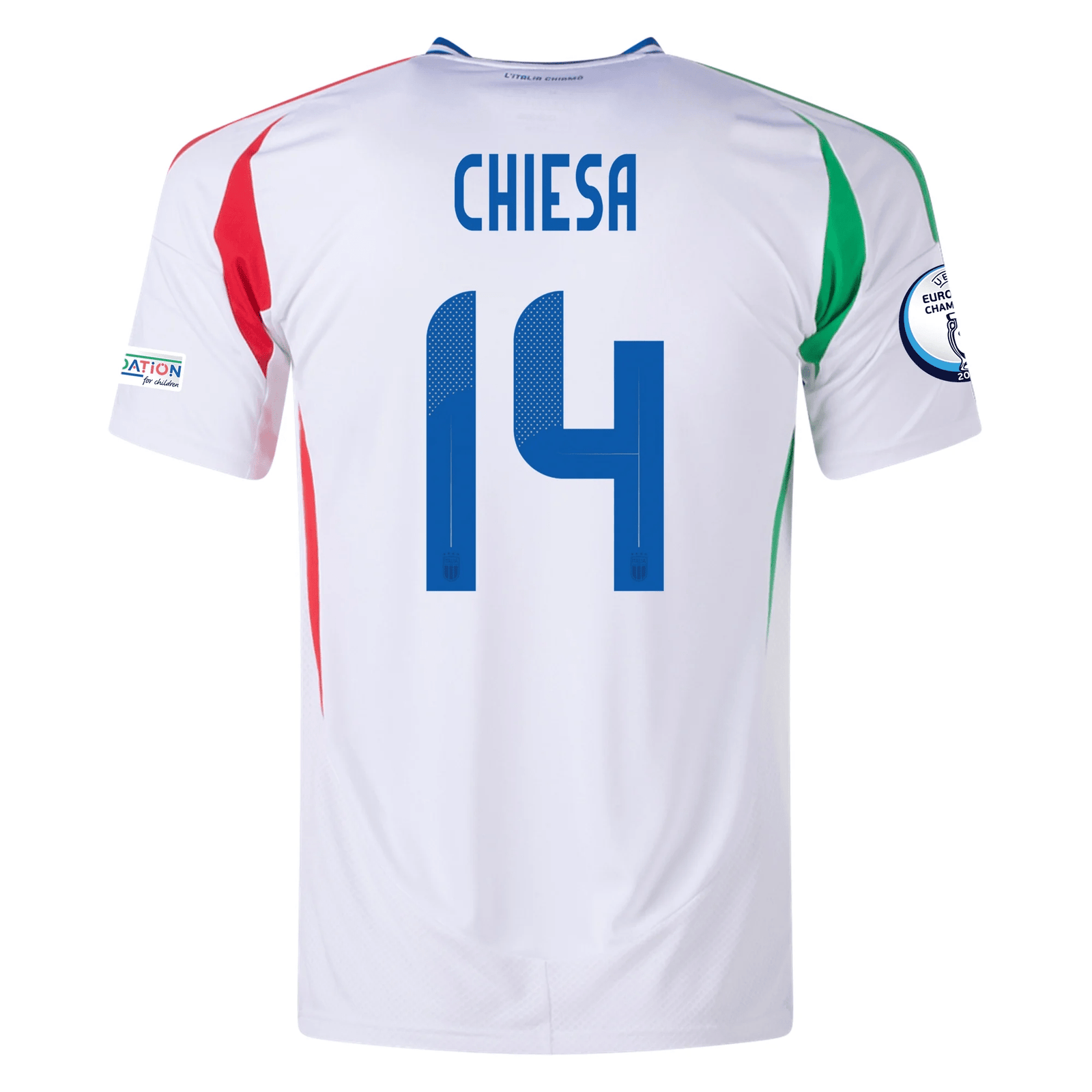 adidas Italy Federico Chiesa Away Jersey w/ Euro 2024 Patches 24/25 (Blue) | SoccerWearhouse