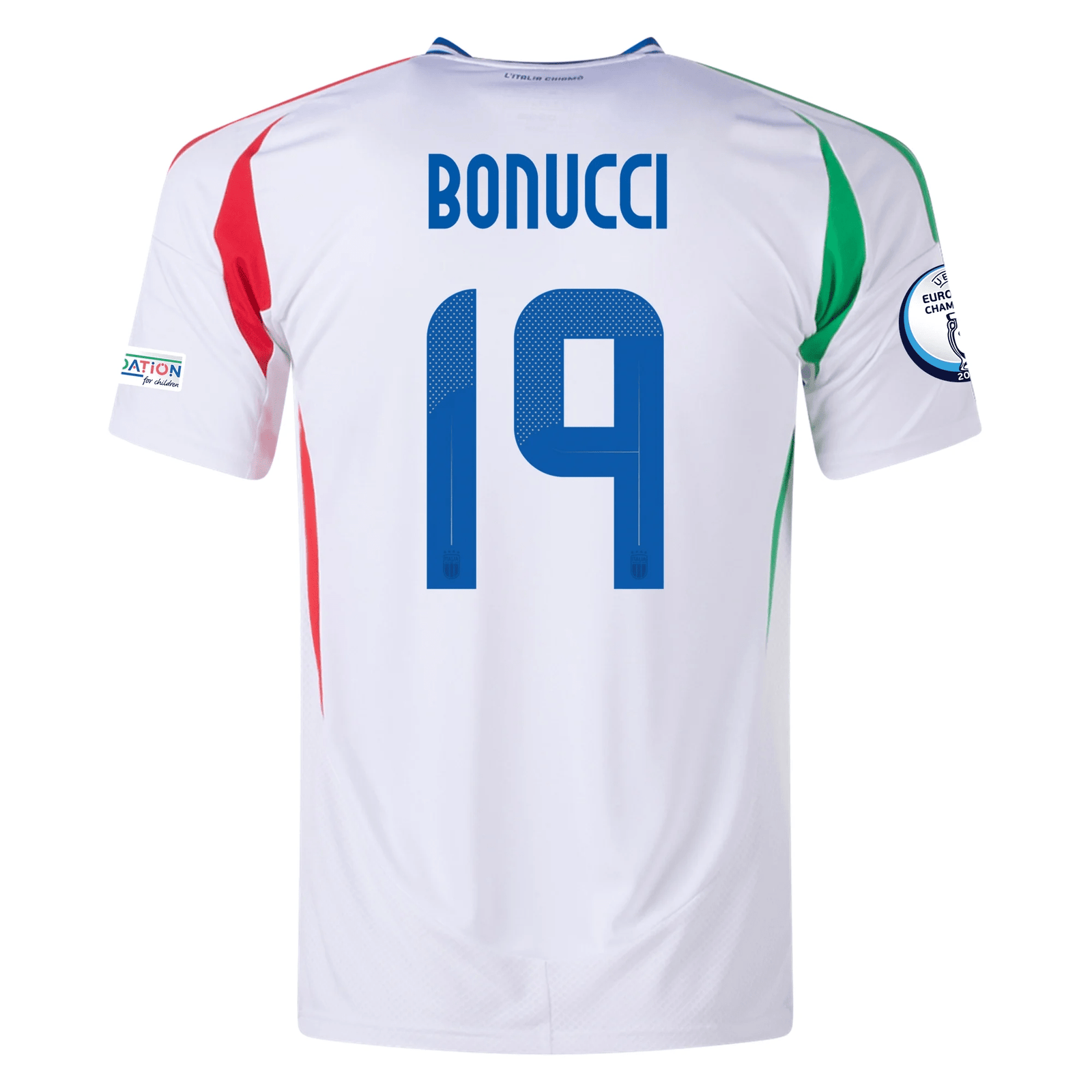 adidas Italy Leonardo Bonucci Away Jersey w/ Euro 2024 Patches 24/25 (Blue) | SoccerWearhouse