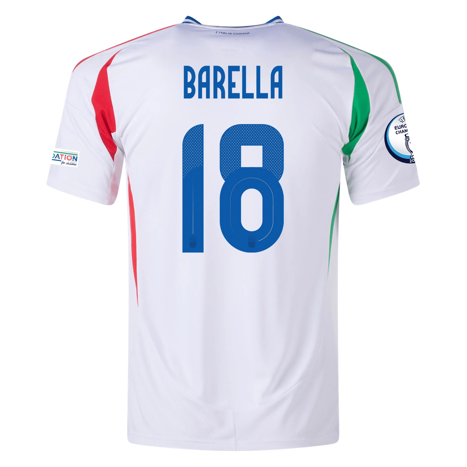 adidas Italy Nicolò Barella Away Jersey w/ Euro 2024 Patches 24/25 (Blue) | SoccerWearhouse