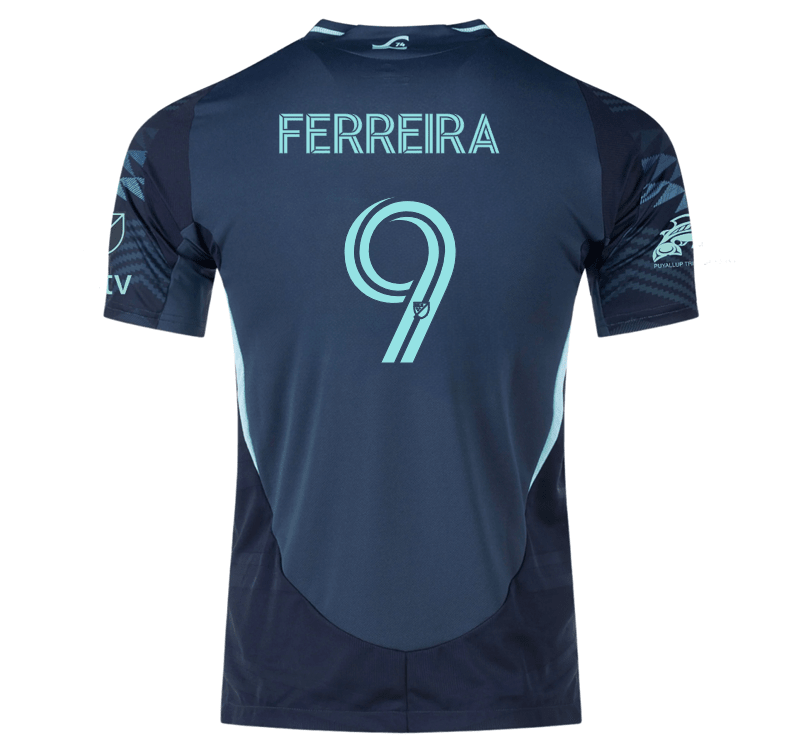 adidas Jesus Ferreira Seattle Sounders Authentic Away Jersey 25/26 w/ MLS Patches &amp; Sponsor (Aura Ink) | SoccerWearhouse