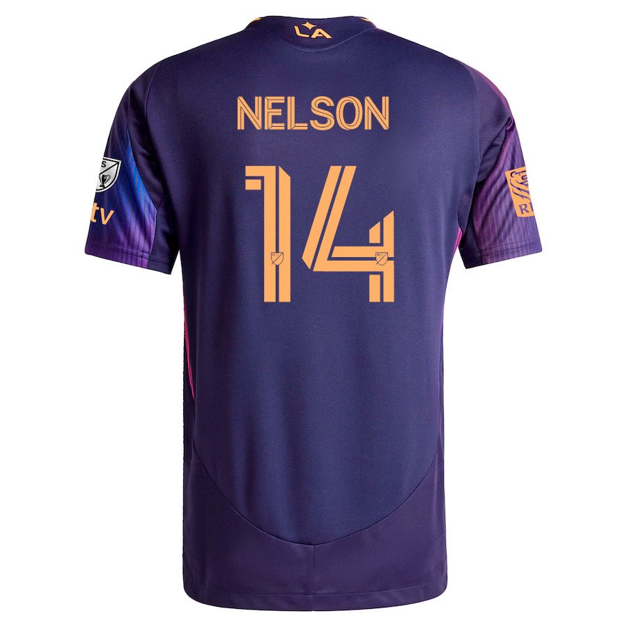 adidas John Nelson LA Galaxy Authentic Away Jersey w/ MLS + Apple TV + RBC Sponsor 25/26 (Purple) | SoccerWearhouse