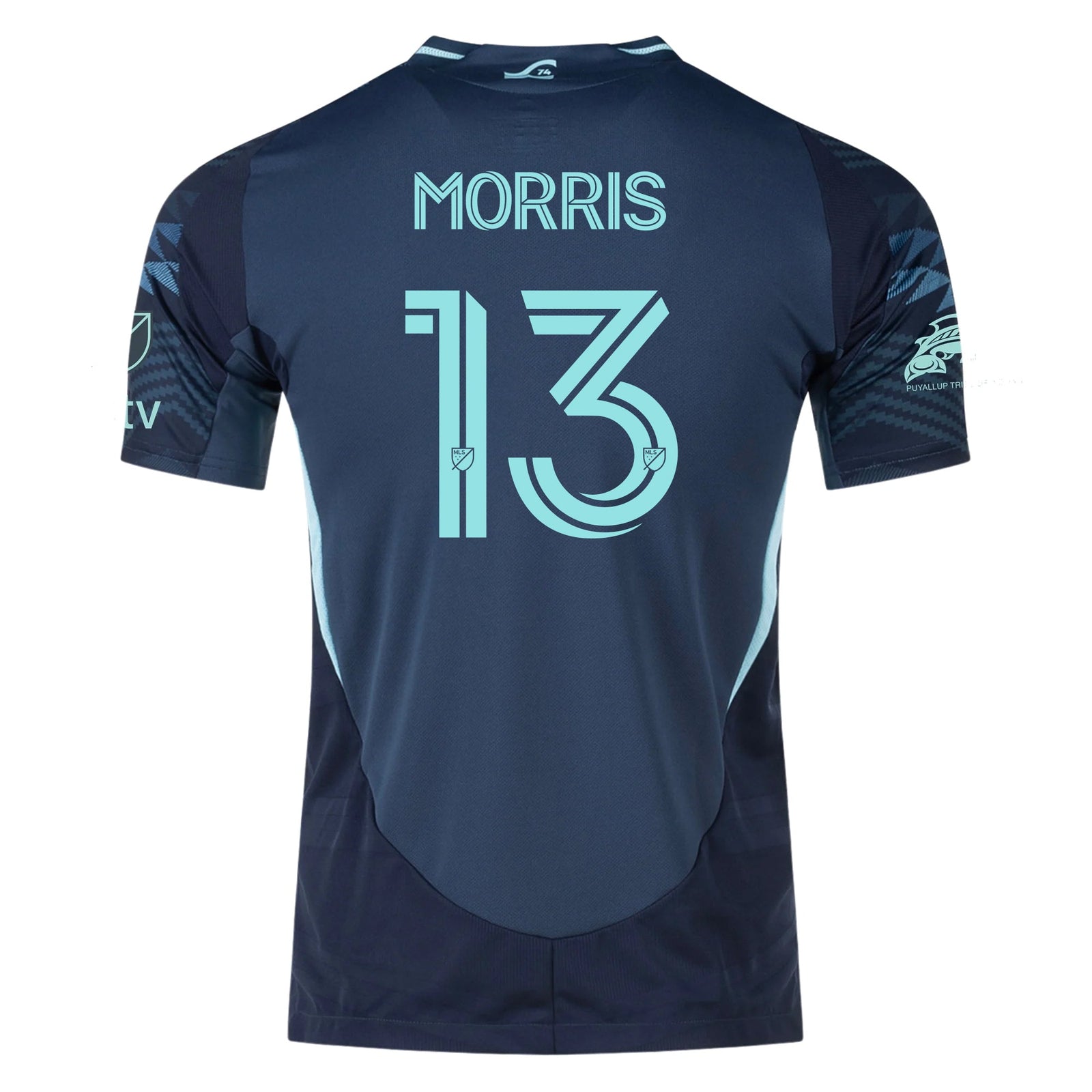 adidas Jordan Morris Seattle Sounders Authentic Away Jersey 25/26 w/ MLS Patches & Sponsor (Aura Ink) | SoccerWearhouse