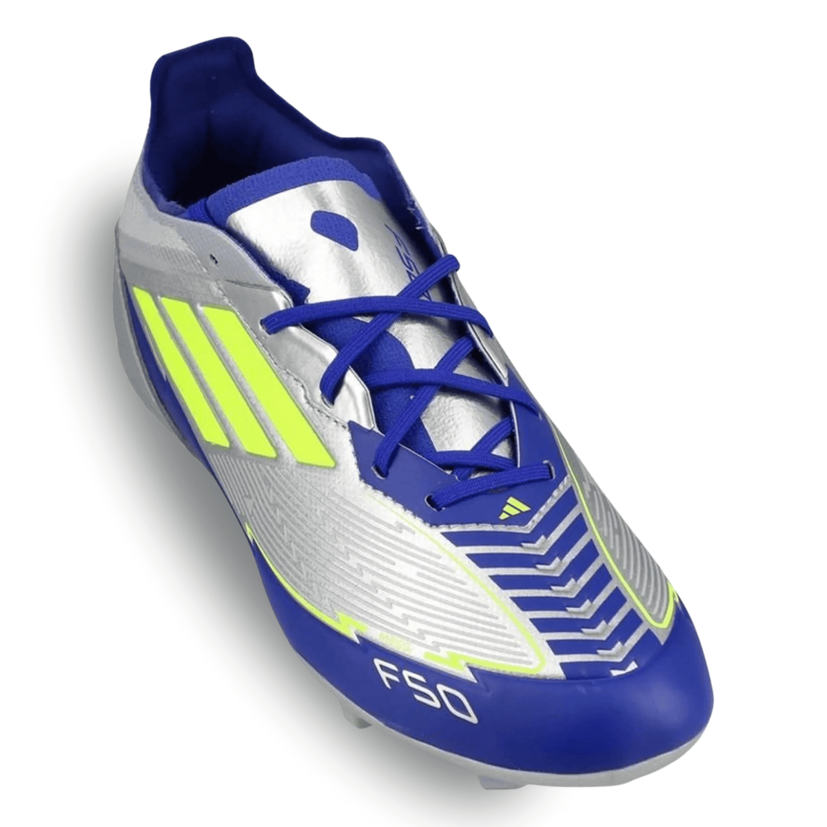adidas Jr. F50 Messi Elite FG Soccer Cleats (Silver Metallic/Lucid Blue) | SoccerWearhouse